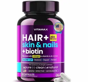 Biotin | Collagen | Keratin Booster with Hyaluronic Acid - Thicker Hair Growth, Healthy Skin & Stronger Nails Supplement – Extra Strength - Multi Vitamin B Complex - Women & Men - Made in USA - 60ct