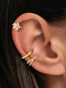 3-Piece Women's Ear Cuff Set, Ear Clip Set, Cubic Zirconia Flower Ear Rings, No Piercing Soft Cartilage Rings, Casual Daily Wear, Perfect Gift