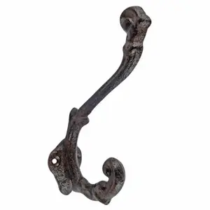Vines Double Wall Hook Cast Iron Key Towel Coat Hanger Antique Brown 5.75 inch