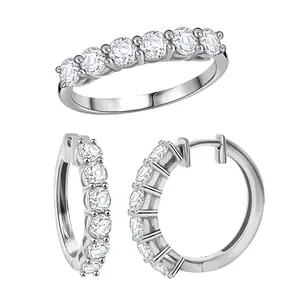 Shop LC Moissanite Half Eternity Band Rings for Women and Hoop Earrings Set in Gold/Platinum Over 925 Sterling Silver 2.85 ctw Moissanite Jewelry Birthday Christmas Gifts for Women