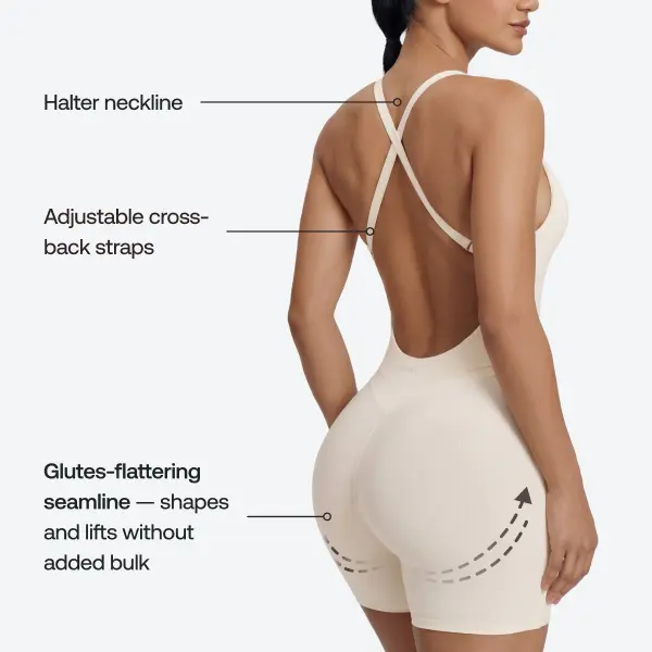 Form-Fitting Shorts Crossback Built-in Bra Sweat-Wicking Bodysuit | Gym Girl Collection | Breathable, Womenswear, Workout Outfits, Cute Workout Outfits