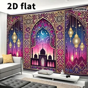 1 Piece Arabic Style Mosque Rug, Muslim Prayer Rugs, Ramadan Decoration Background Cloth, Lantern & Star Pattern, Living Room Bedroom Decor