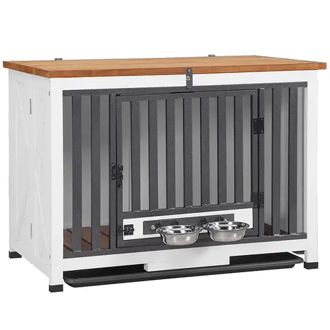 Aivituvin-AIR100 Portable 100% Solid Fir Wood Dog Crate Furniture - Strong Iron Frame, Collapsible, Space-Saving, Quick Fold Setup, Pull-Out Tray, Wear-Resistant, Training Puppy Kennel Cozy Retreat