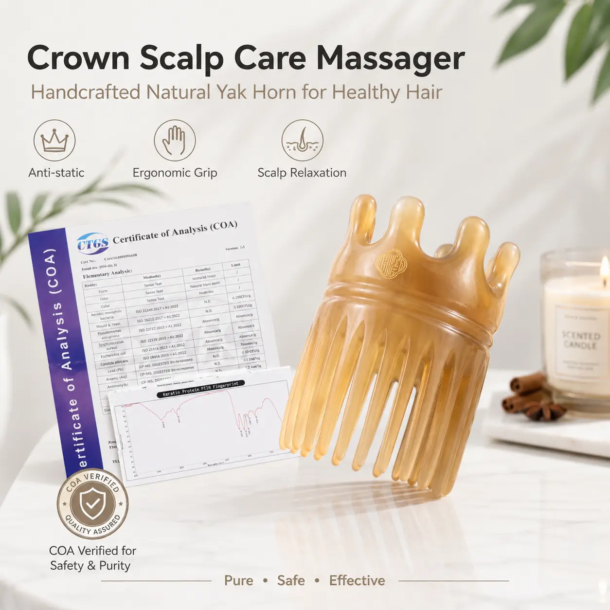 Magical shampoo, Must Have for Nail Art Enthusiasts! 2 in 1 Natural Horn Scalp Massage Comb, Dual Sided Shampoo Brush for Hair Detangling Scalp Cleansing, Handcrafted Head Therapy Comb for Home SPA Anti Static Hair Care