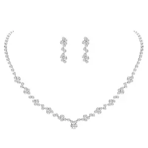 Elegant Necklace Earrings Crystal Bridal Wedding Jewelry Sets for Brides Bridesmaid Prom Costume Accessories Rhinestone Choker Necklace Costume Jewelry Set for Women and Brides