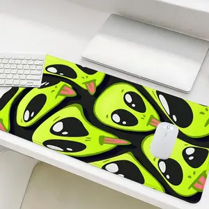 Abstract Funny Alien Pattern Mouse Pad, Rectangle Gaming Mouse Pad, Non-Slip Rubber Base Stitched Edge Desk Pad for Home Office Game Room