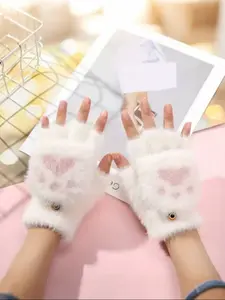 Women's Comfortable Fuzzy Cat Paw Convertible Gloves, Soft Warm No-Finger Design, Flip Cover Style, Cute Aesthetic, Winter Commute, Study, Outdoor Use