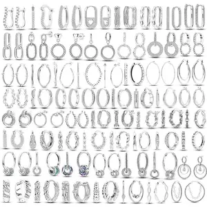 Round Circle Hoop Earrings 925 Sterling Silver Original Shine Zircon Classic U Shape Earrings For Women Wedding Jewelry Gift