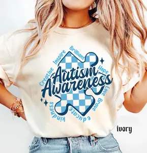 Autism Awareness Comfort Colors T-Shirt, In April We Wear Blue Special Education Teacher Shirt, Aura Of Blue Embrace Nuerodiversity Tee