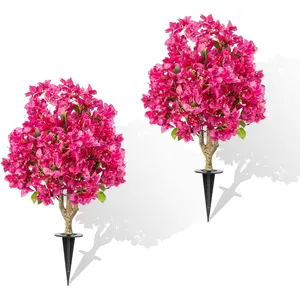 2 Pack Artificial Bougainvillea Topiary Ball with Ground Spike, Fake Silk Flowers Plants Bushes, Faux UV Resistant Shurbs Trees for Outside,Front Porch,Patio,Balcony Decor
