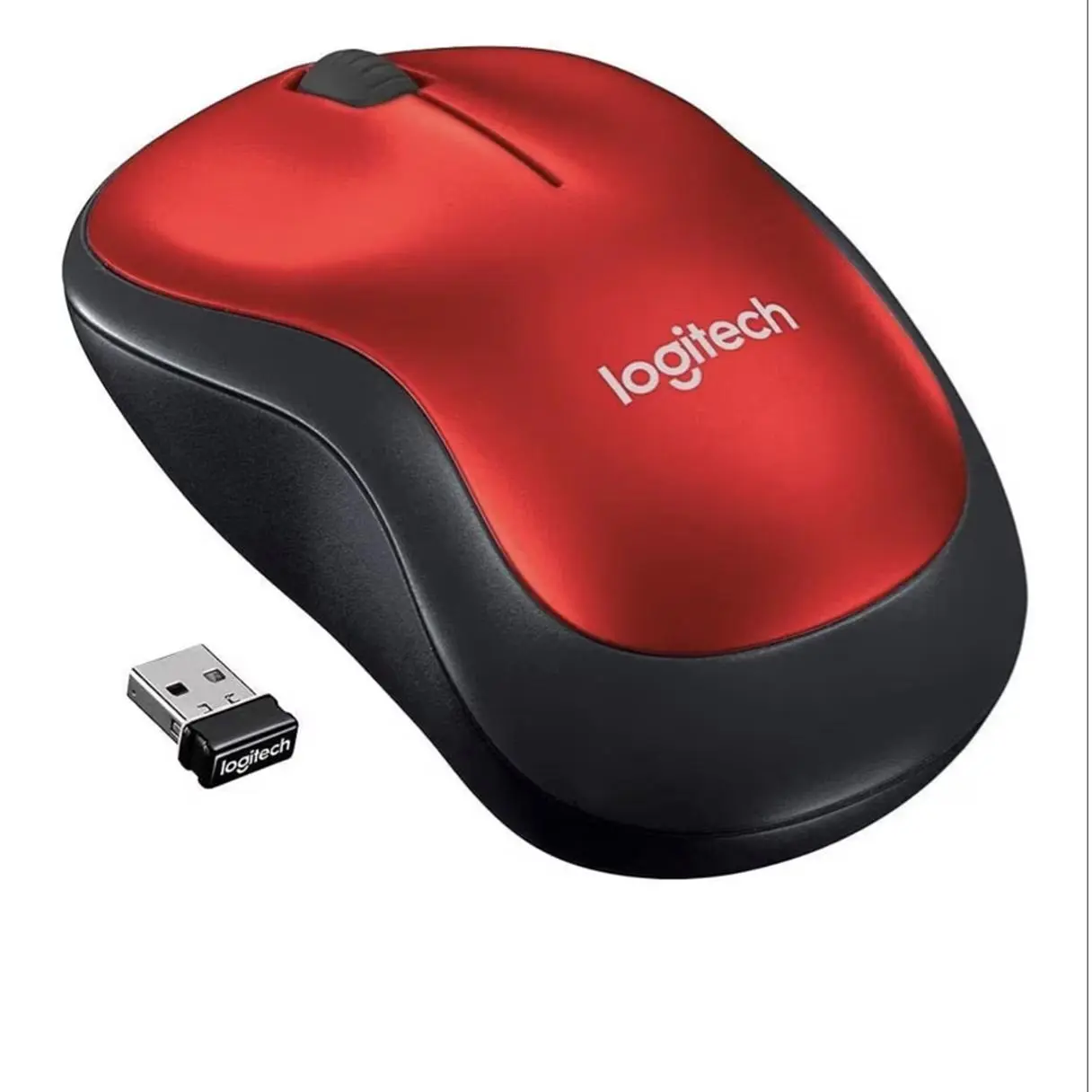 Logitech M185 Compact Ambidextrous Wireless Mouse with Rubber Grips - Red Color  Ambidextrous mouse with 2.4 GHz USB-A Nano Receiver, Optical Tracking, 12-Months Battery Life, PC, Mac, Laptop compatible