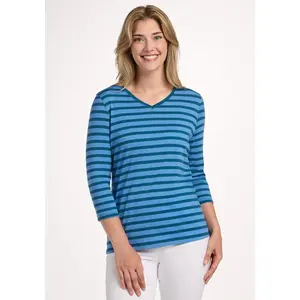 Elena 3/4 Sleeve V Neck - Coastal Stripe