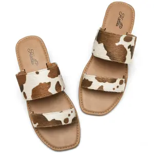 Women's Flat Sandals Two Strap Slide Sandals Square Toe