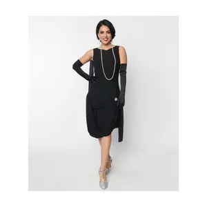 Unique Vintage 1920s Black Draped Flapper Dress
