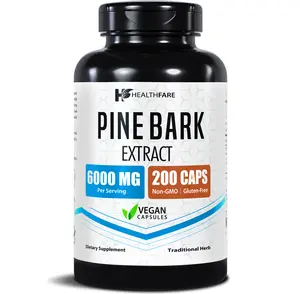 HealthFare Pine Bark Extract 6000mg French Maritime | 200 Vegan Capsules | Standardized 95% OPC Proanthocyanidins | Antioxidant Herbal Supplement | Non-GMO, Gluten-Free | Made in USA