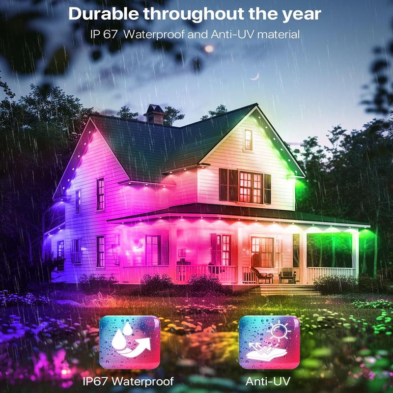 Permanent Outdoor Lights for House,RGB Eaves Lights with App & Remote Control, Outdoor String LED IP67 Waterproof for Christmas,  New Year, Holidays Roof Eaves House Garden Decor