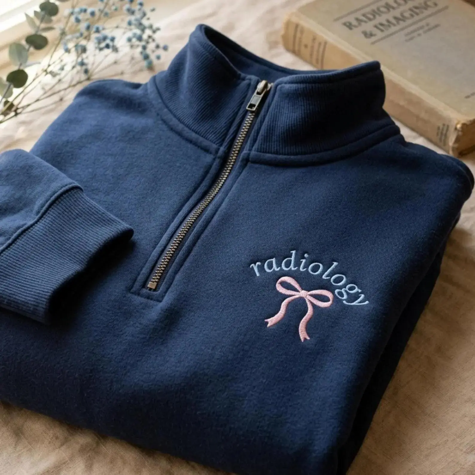 [Made in US] Embroidered Radiology Quarter Zip Sweatshirt, Xray Tech Gift, Rad Tech Apparel