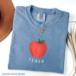 Comfort Colors Retro Teach Apple T-Shirt, Cute Elementary Educator Tee, Teacher Appreciation Gift, Back to School, Cute Crewneck For Women