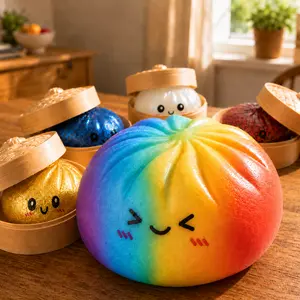 Shiny Soft Dumpling Set with Steamer, Stress-Relief Squeezing Dough, Mysterious Fidget Item for Slime & Novelty Toy Enthusiasts Ball Glitter Rainbow