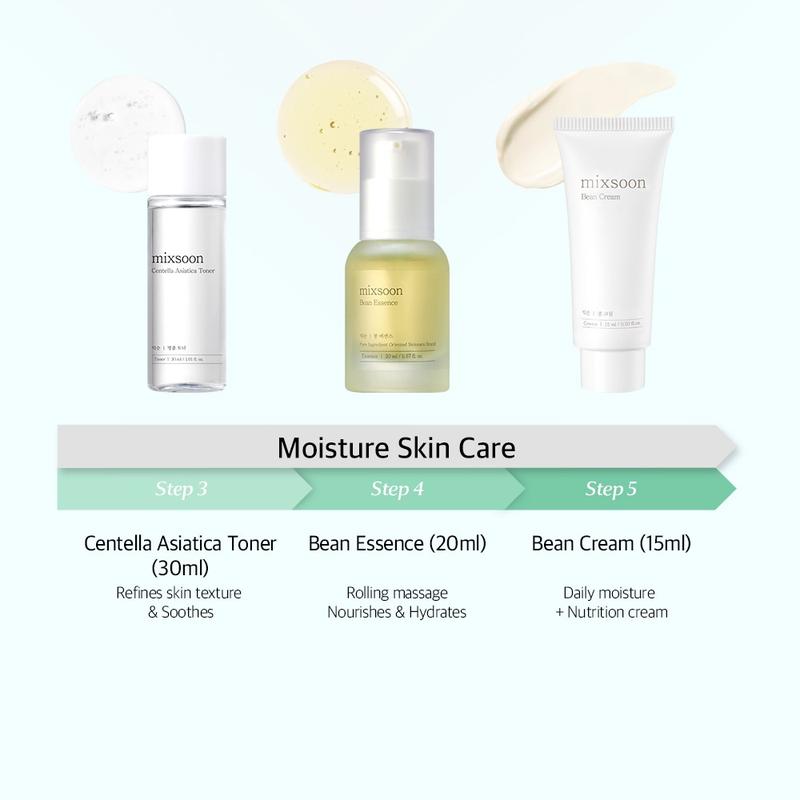 [mixsoon] All in One Pure Glow Essentials Set Bean Cleansing Oil 20ml Centella Cleansing Foam 20ml Centella Asiatica Toner 30ml Bean Essence 20ml Bean Cream 15ml Cleanse Kit Beauty Kit