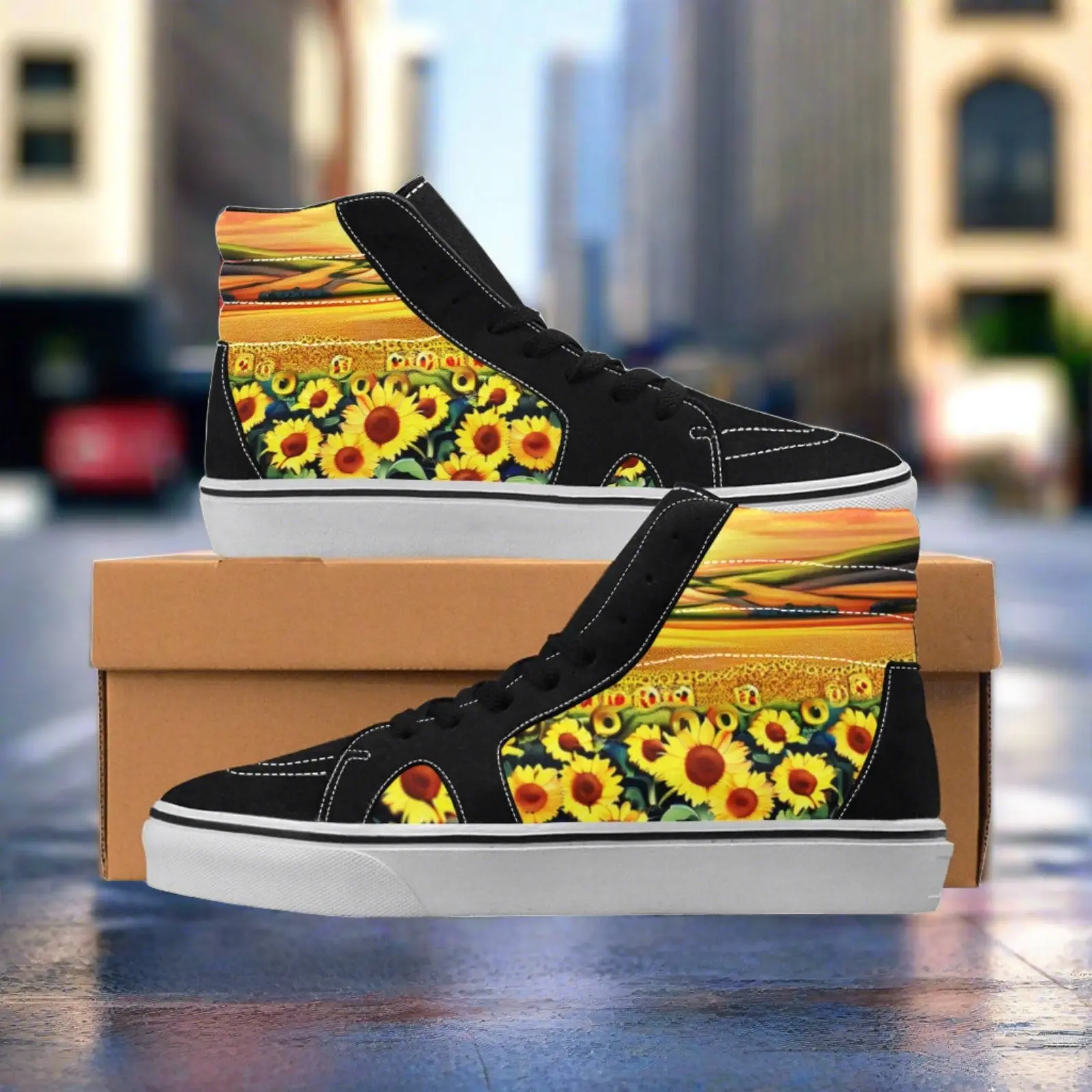 WOMEN'S Sunflowers Art Custom Skate Shoesboarding Shoes | Freaky Shoes®