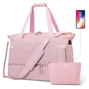 Multi-Functional Weekender Duffel Bag, Large Capacity Travel Bag with Separate Shoe Compartment, Built-in USB Charging Port, Detachable Adjustable Shoulder Strap, and Matching Toiletry Pouch for Weekend Trips, Workouts, and Short Business Travel