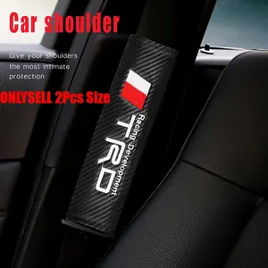 2Pcs Car Emblem Logo Seat Belt Cover Shoulder Pad Breathable Seat Belt Pad Cover Cushion Carbon Fiber Grain Logo Leather Trim Car Accessories, Car Interior Decoration, Car Interior Accessory for Toyota Tacoma TRD Pro 4Runner TRD Pro Tundra TRD Pro