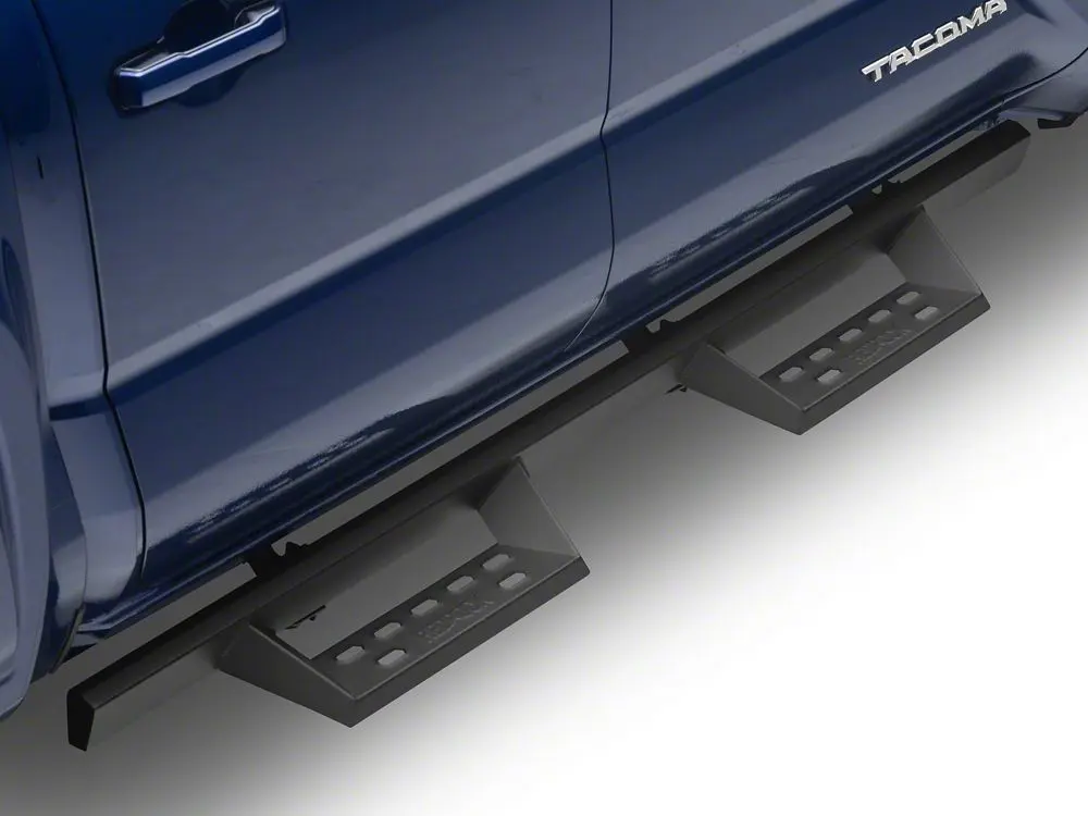 REDROCK 4-in Steel TC1 Drop Stepped Drop Side Running Boards, Textured Black, Bolt-On Installation, Easy Entry, Extra Protection, Rugged Off-Road Look, Fits 2024-2025 Tacoma Double Cab, Driver & Passenger Side, Driver And Passenger Side