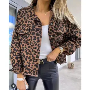 Leopard Raw Hem Denim Jacket