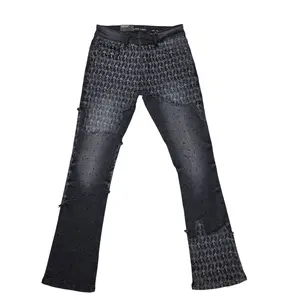 BLACK LIGHT MEN'S FLARE JEANS WITH RHINESTONES BLACK BL-70126