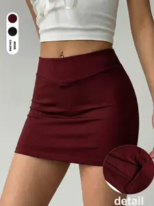 Women's Summer Daily Sexy Low Slit Short Skirt Home Work Outdoors City Slim Trend Casual Elegant Youth Simple Versatile Texture Temperament Natural Literary Art