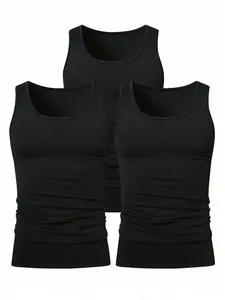 3 Pack Men's Black Sleeveless T-Shirts, Slim Fit Muscle Tee with Soft and Breathable Fabric for Gym Workout and Daily Wear, Gymwear
