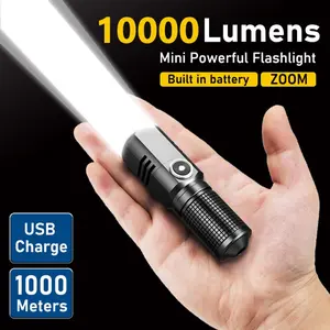 10000 LM mini powerful led flashlight xhp50 built-in battery 3 modes usb rechargeable flashlights flash light edc torch lamp