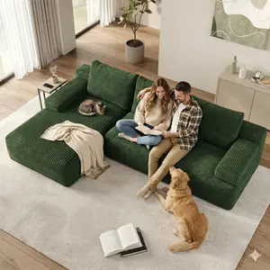 【2 Packages】Yaheetech 110"W Compressed L-Shaped Modular Sectional Sofa Corduroy Fabric Cloud Couch Boneless Foam Sleeper Oversized Deep Seat Removable Pillow Covers Pet-Friendly No Assembly for Living Room Apartment