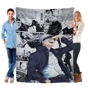 Jujutsu Kaisen Blanket Anime Manga Style Black White Printed Cartoon Pattern Super Soft Fleece Throw for Bed Couch All Seasons Cozy Gift for Anime Fans