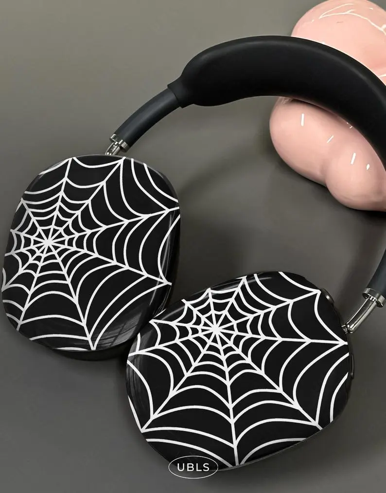 Spooky Cute Spider Web AirPods Max Case Minimal Goth Glossy Headphone Cover for AirPods Max 1st 2nd Gen Halloween Gift Headset Accessories