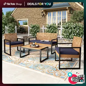 PHIVILLA Outdoor Wicker Patio Furniture Set, Cushioned Rattan Loveseat & Chairs, Rattan Sofa Set with Acacia Wood Coffee Table, Elegant All-Weather Seating for Garden, Backyard & Poolside, DealsForYouDays