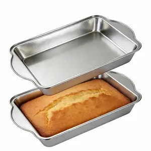 2 Pieces Baking Pan with Grips Sets, Nonstick 13*9 in Baking Sheet, Carbon Steel Cake Pan, for Baking Homemade Cake Cookie, Silver