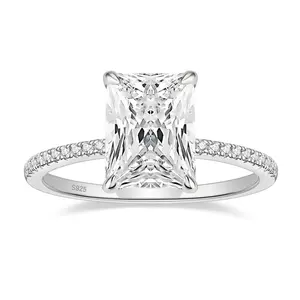 EAMTI 3CT 925 Sterling Silver Engagement Rings Radiant Cut Cubic Zirconia Wedding Band for Women