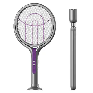 Rechargeable Folding and retractable 2-in-1 electric mosquito swatter, Rotating Electric Mosquito Swatter, Easy to Capture Insects from Various Angles, with A Base and Telescopic Rod, with 3 Layers of Safety Net, Suitable for Indoor and Outdoor Use