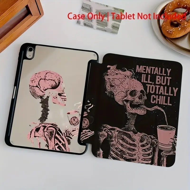 Gothic Skull Design iPad Case, Anti-Drop Protective Flip Stand Cover, Tablet Cover, Ipad Covers, Casing, Protection, Accessories, Compatible with iPad 10th-7th Gen, Air 5/4, Pro 11", Aesthetic Dark Academia Style