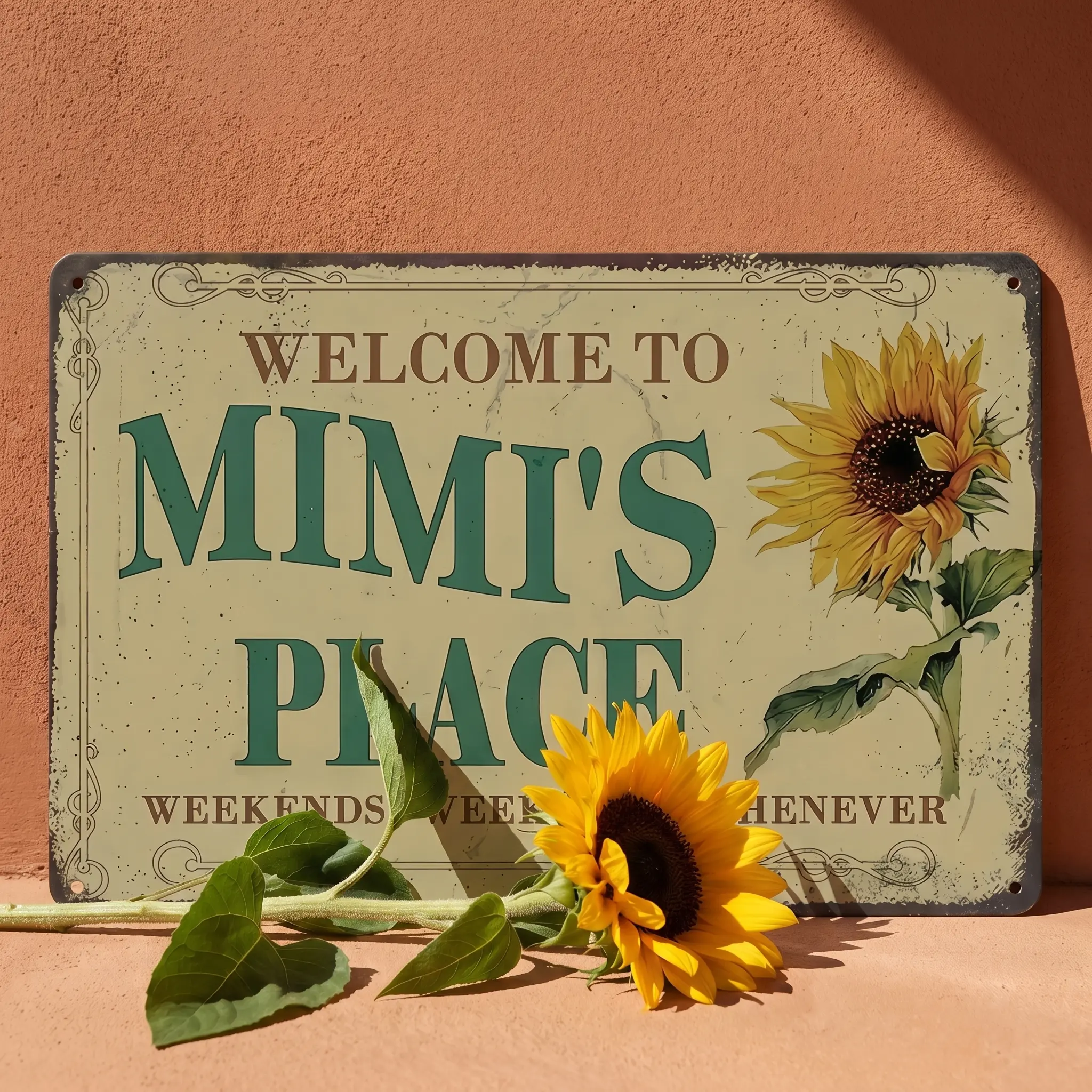 1PC 8x12 inches Vintage Tin Sign, Welcome To Mimi's Place, Rustic Home Decor, Floral Wall Art, Perfect  High-Quality Metal, home decor plaque funny bar sign Rectangle Design Plaque Gift