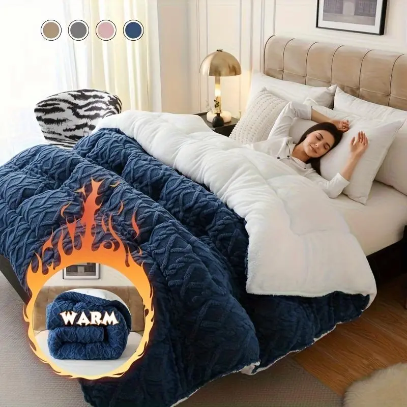 1pc Luxurious Taffeta Comforter, Extra Thick And Soft Plush Sherpa, Double-sided Thick, 500gsm Filling Extra Thick Warm For Autumn And Winter, Gift, Home Decor