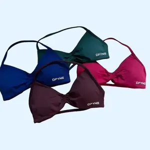 [With Logo] DFYNE Women's Impact Strappy Bra,Open Back Padded Halter Sports Bra Sporty Breathable Comfortable Bra, Ladies Sportswear for Exercise Yoga, Gym Clothing, Strappy Sports Bras, Workout Bras, Fitness Training Clothes, Sportsbra