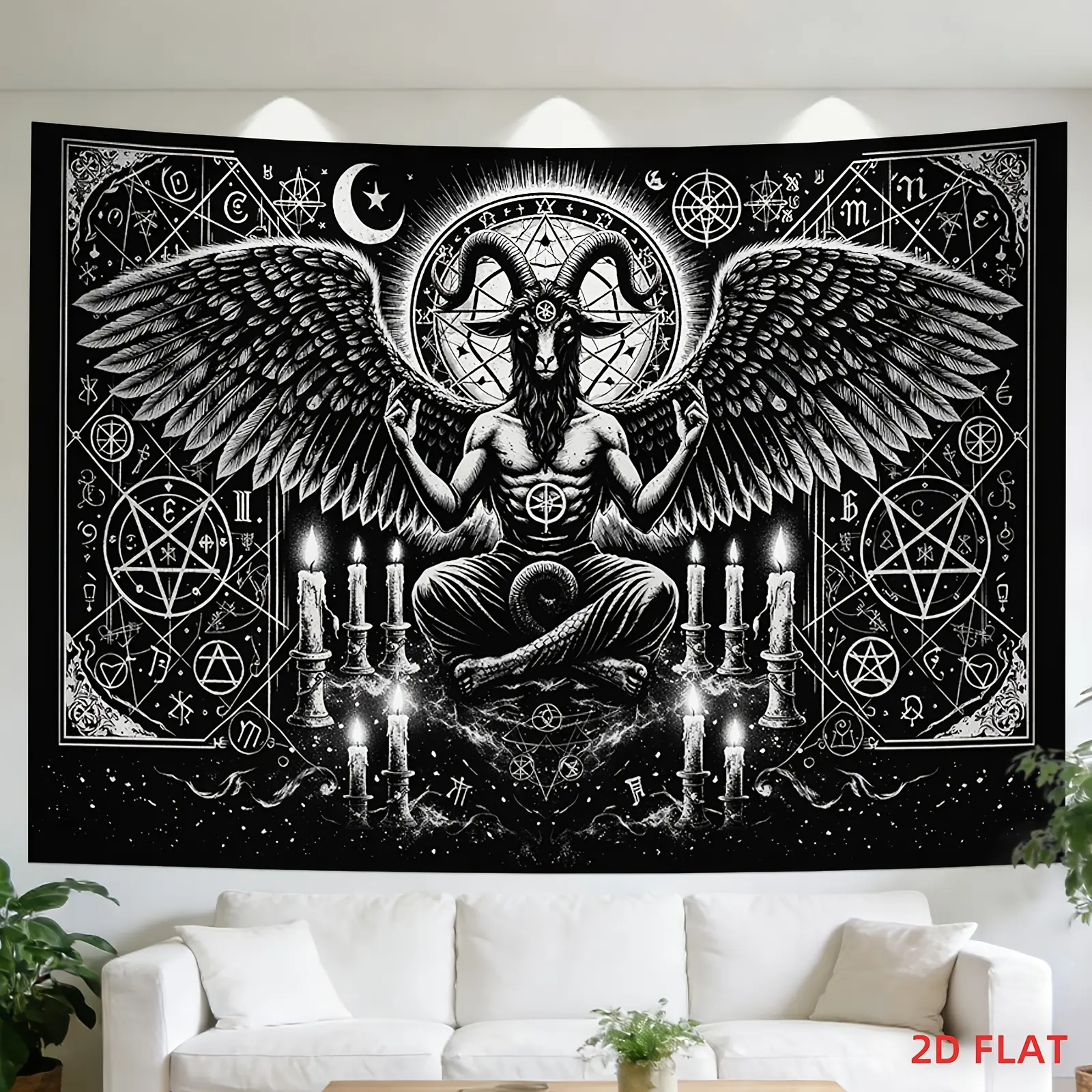 Occult Tapestry Wall Art with Satanic Wings Candles Pentagram Print Dark Aesthetic Decor for Living Room Meditation Room Office Party Space Bedroom Apartment Wall Hanging,accessory