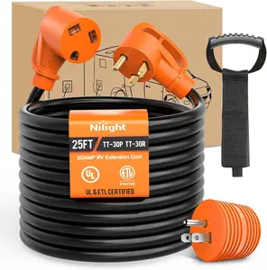 Nilight 25FT 30A RV Extension Cord with 15A to 30A Adapter, 125V Heavy-Duty 10/3 Gauge Pure Copper STW Wire, UL ETL Listed 3-Prong TT-30P TT-30R, Weatherproof for Outdoor Generators, Campers