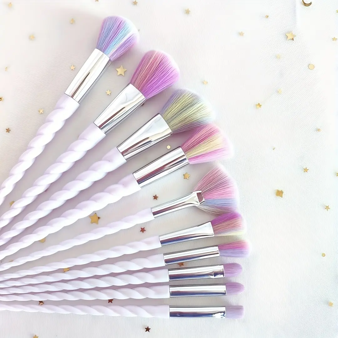 Rainbow Unicorn Makeup Brush Set, spiral handle, low-allergy fiber bristles, high-quality thickened aluminum tube eyeshadow, contour, highlight and eyebrow pencil multi-functional foundation, blush and eyeshadow tools, Cosmetic Brushes