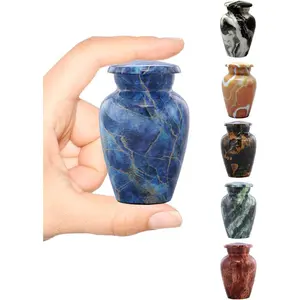Marble Finish Metal Keepsake Mini Cremation Urn for Human or Pet Ashes - Token Sharing Memorial Urn with Velvet Bag (Exotic Blue)