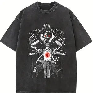 Ryuk & Light Yagami (Kira) Washed Tee – Death Note Anime Streetwear Vintage T-Shirt