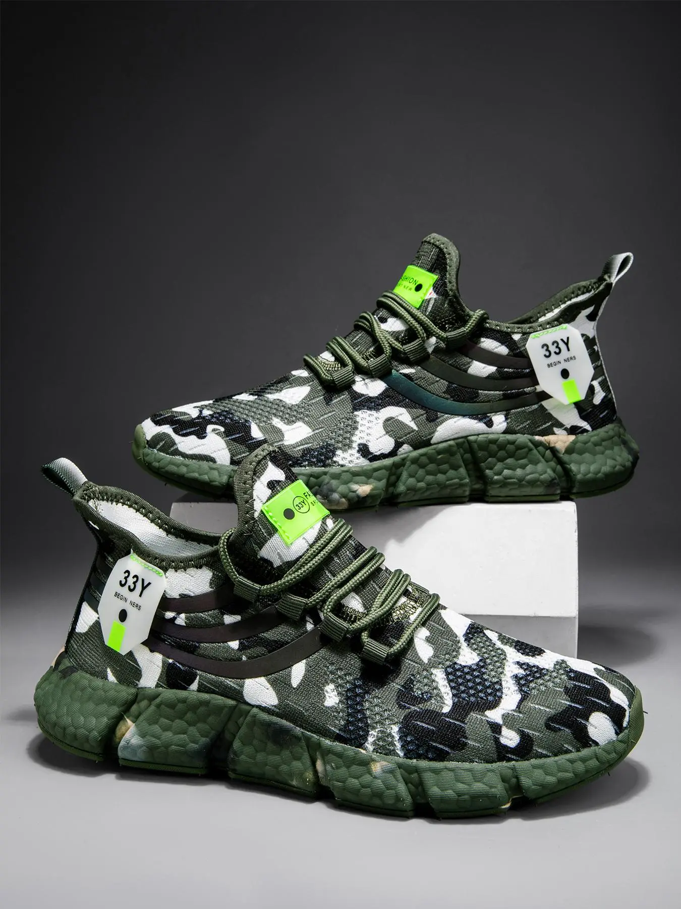 Men's Camo Print/Ombre Color Lace Up Sneakers, Casual Breathable Comfortable Sports Running Shoes, Fashionable Sneakers for Daily Wear, Athletic Shoes